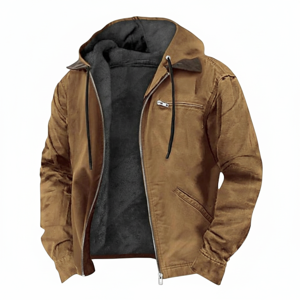 Brown leather jacket with white background