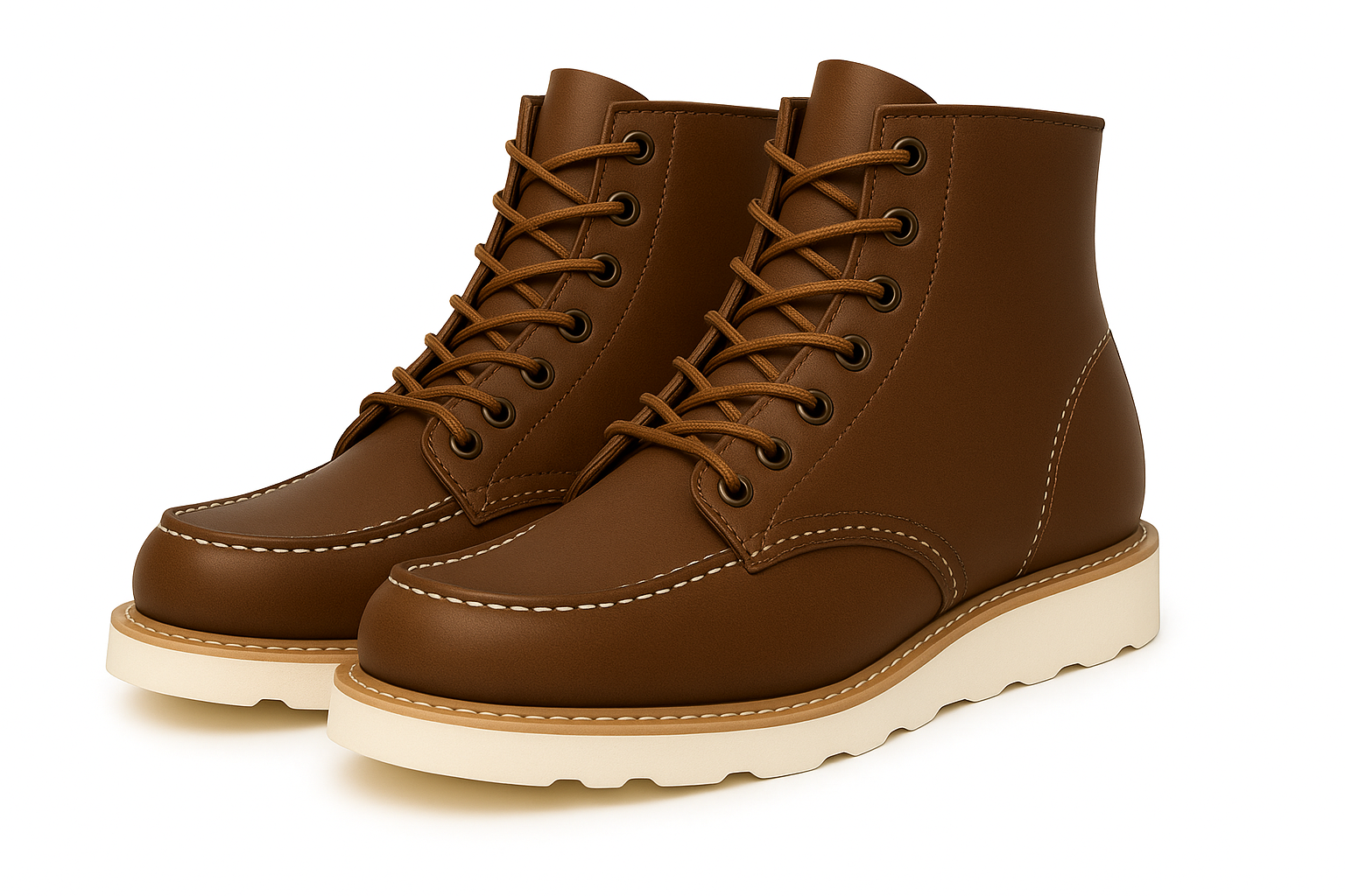 Brown leather work boots with white background