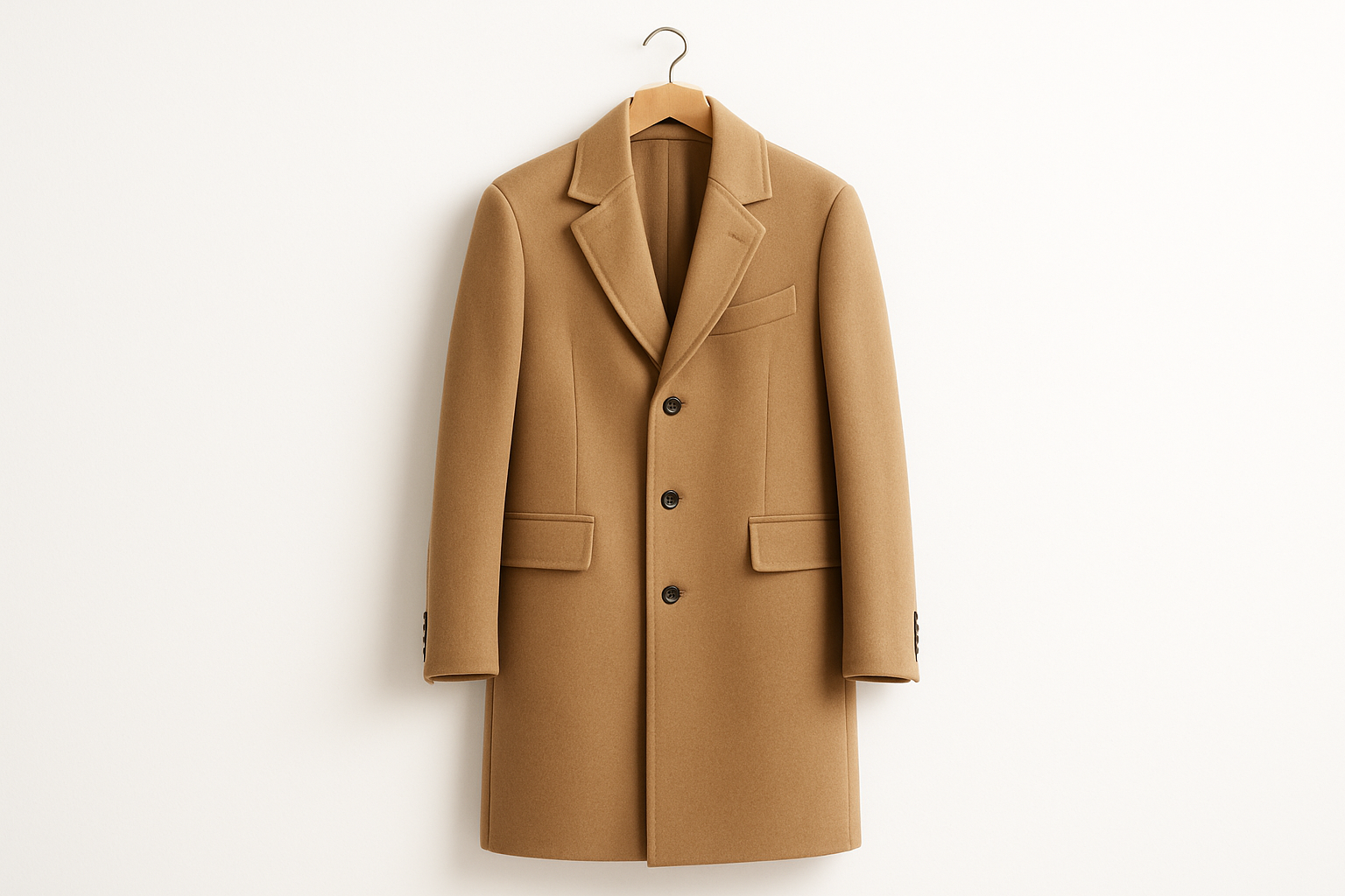Clean old-money style coat on white background