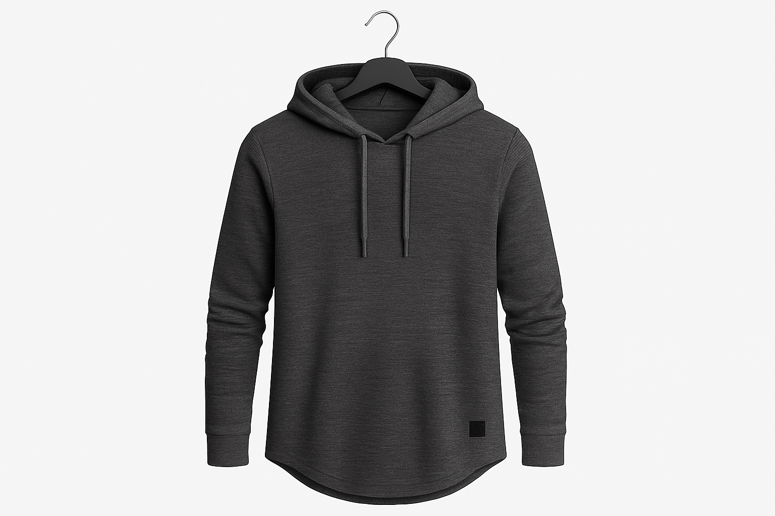 Dark gray hoodie on hanger