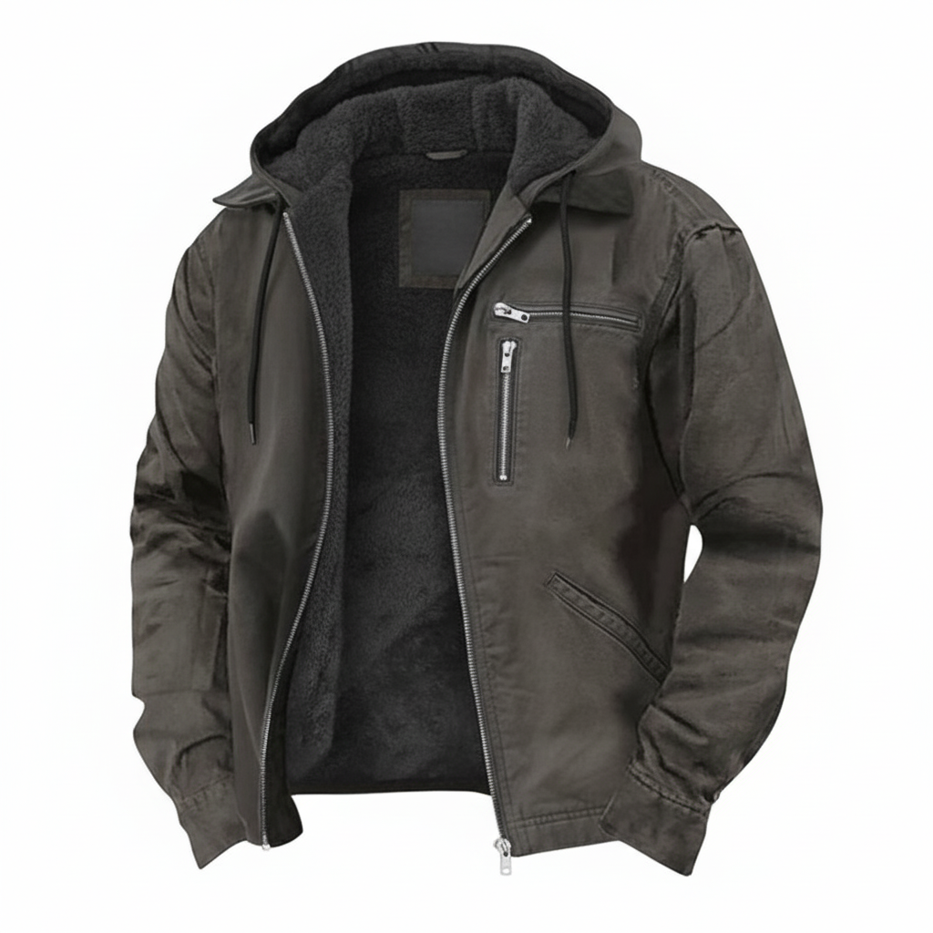 Grey leather jacket with white background