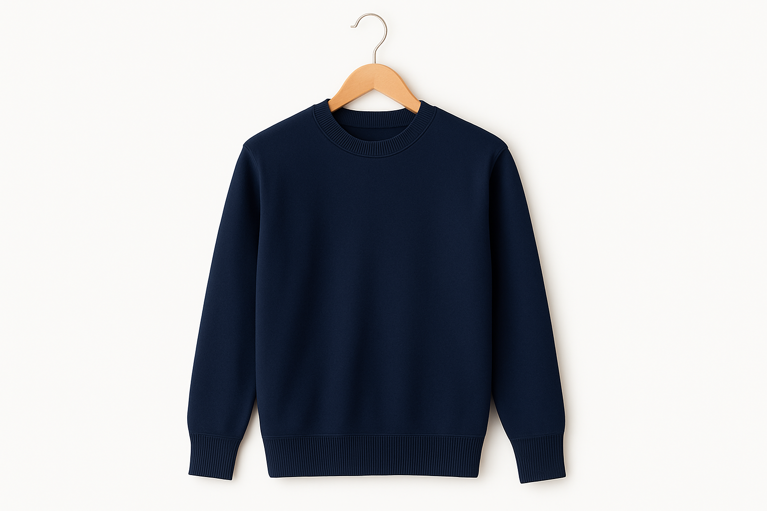 Navy sweater on hanger