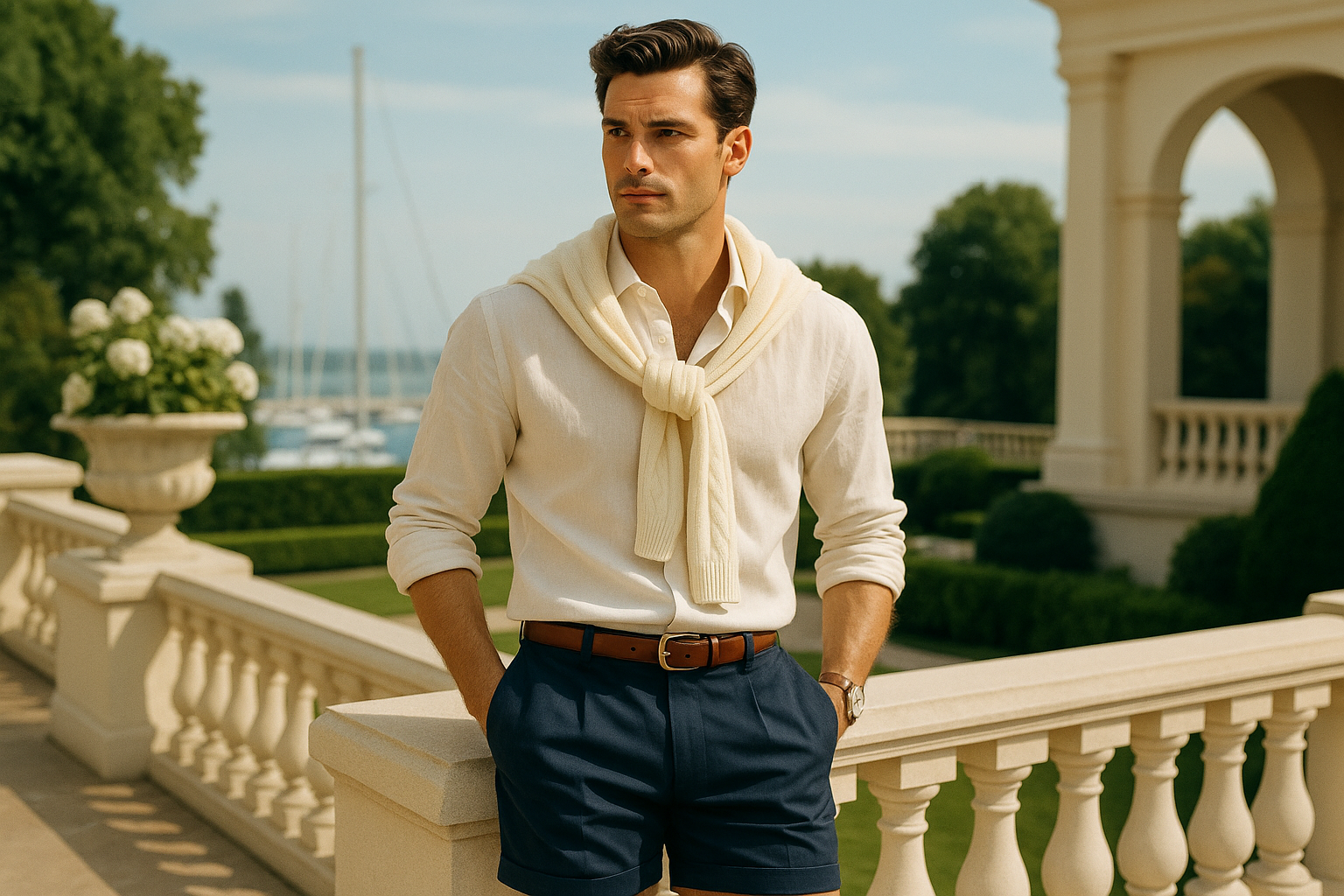 Old-money style square image with male model for summer collection