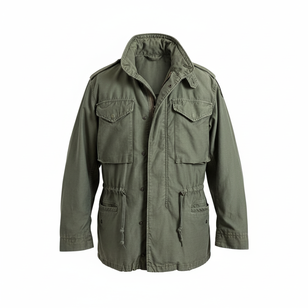 Olive green jacket isolated on white background